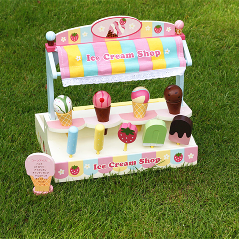 Summer New Table, Rack, Ice Cream Sales Shop, Wooden Children's Playing Home Toy Kindergarten  𝐒𝐇𝐎𝐏 