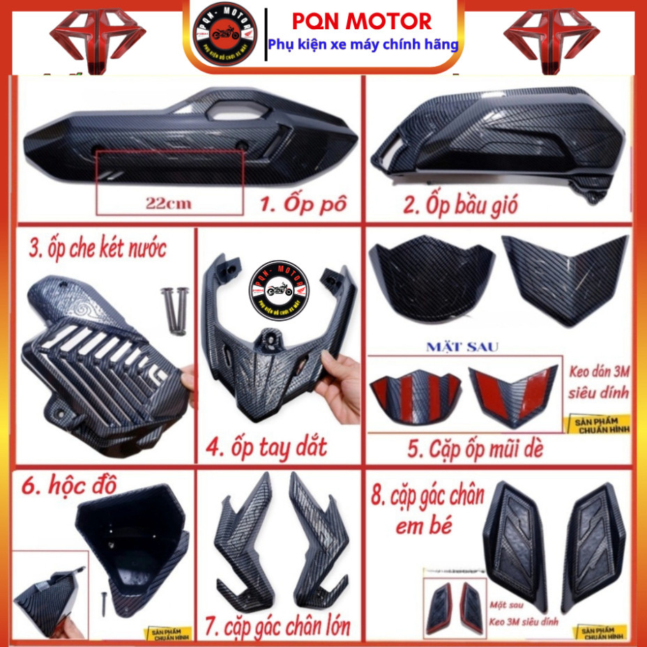 Bộ Ốp Phụ Kiện Carbon Cho AirBlade AB 2022–2025, AB 125cc, AB 160cc – Ốp Kiểng Đẹp Bền, Dễ Gắn