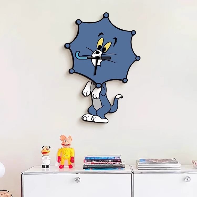 Tranh trang trí đồng hồ Tom và Jerry, đồng hồ treo tường phòng khách mèo Tom, đồng hồ treo tường nhà