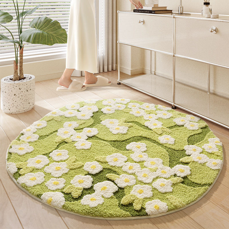 Thảm phòng ngủ hoa đơn giản Dajiang ins Thảm trải sàn phòng khách tròn không trượt, thấm nước, nhung