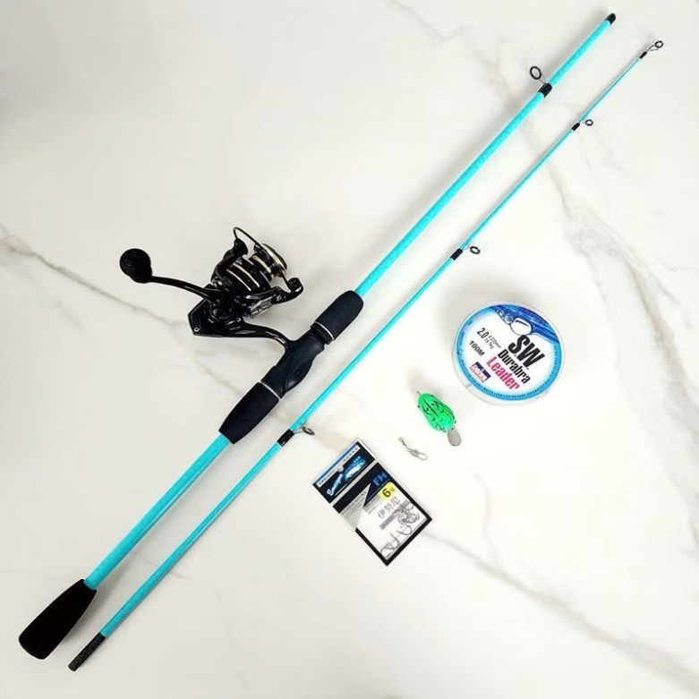 Bộ Combo Cần Câu Lure Sói Xanh Kèm Máy Đứng Deukio AC2000 Kèm Phụ Kiện Đầy Đủ- Combo Cần Câu Giá Rẻ,