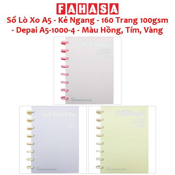 Sổ Lò Xo A5 - Kẻ Ngang - 160 Trang 100gsm - Depai A5-1000-4 - Màu Hồng, Tím, Vàng