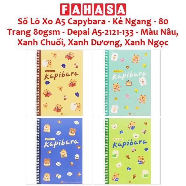 Sổ Lò Xo A5 Capybara - Kẻ Ngang - 80 Trang 80gsm - Depai A5-2121-133 - Màu Nâu, Xanh Chuối, Xanh Dươ