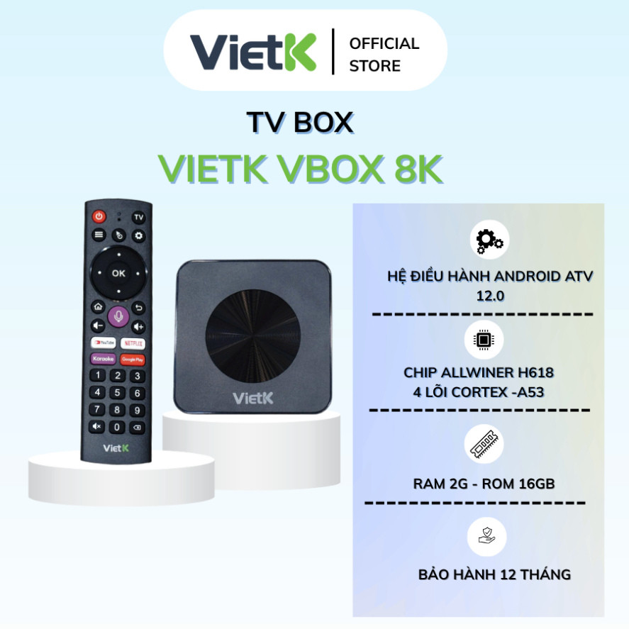 Đầu hát karaoke VietK VBox 8K - Android 12 hỗ trợ 4K Ultra HD, Ram 2Gb, Rom 16Gb chính hãng năm 2026