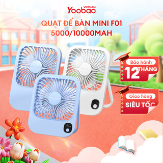  Quạt để bàn tích điện mini Yoobao F01 5000 10000mAh | Công suất 3W | 3 cấp độ gió tùy chỉnh | Màn hình LED | BH 12 tháng 