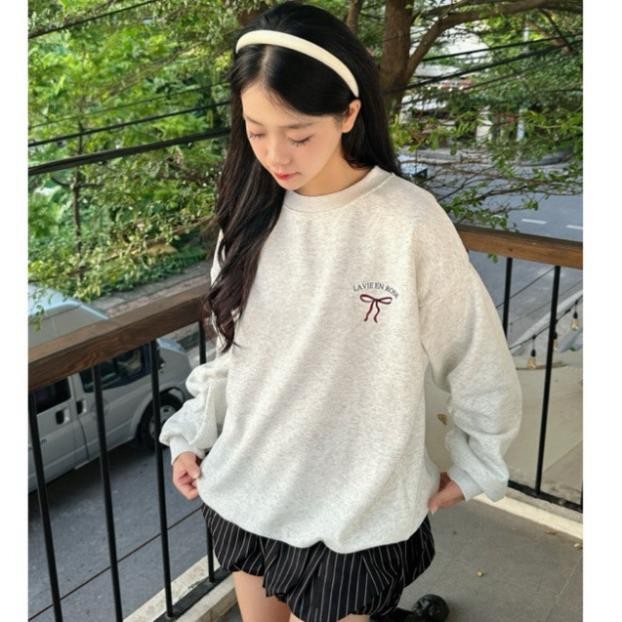 áo sweater nỉ Phong cách Hàn Quốc Áo cổ tròn nơ LA VIE ENN ROSE In họa tiết UT