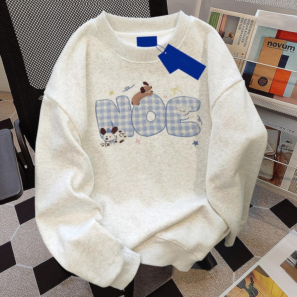 Áo sweater xám tiêu form rộng hàn quốc  esse NOE mùa thu ĐÔNG, NỈ COTTON THOÁNG MÁT UT