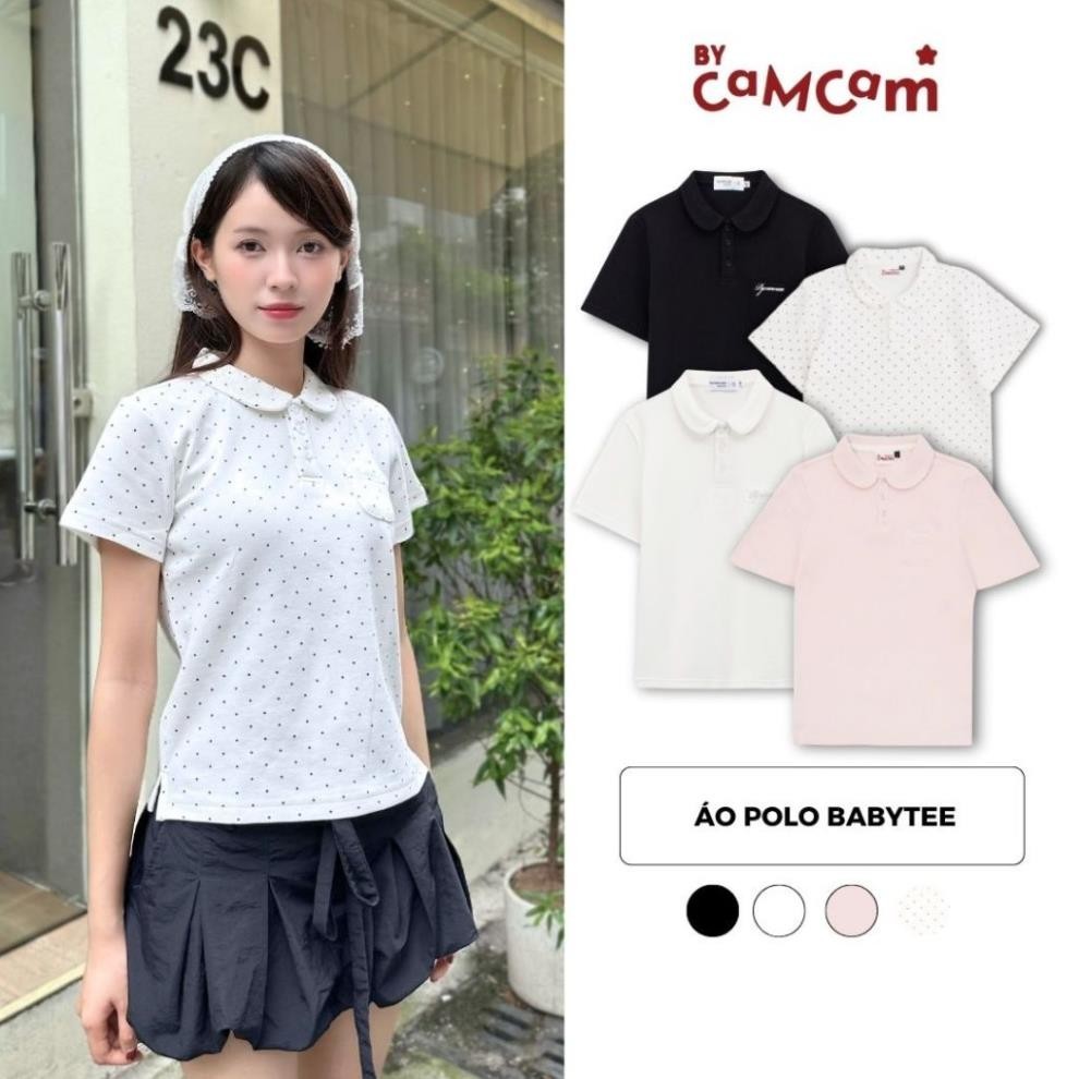 Áo Polo Basic Babytee 𝑩𝒚𝒄𝒂𝒎𝒄𝒂𝒎 Cho Nữ Vải Cá Sấu Cotton Logo Thêu Túi Ngực mintt.house