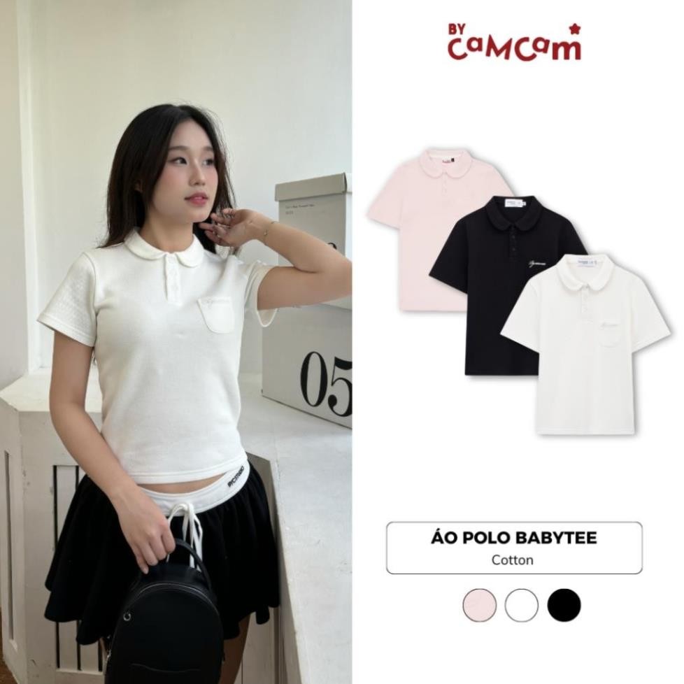 Áo Polo Basic Babytee 𝑩𝒚𝒄𝒂𝒎𝒄𝒂𝒎 Cho Nữ Vải Cá Sấu Cotton Logo Thêu Túi Ngực mintt.house | BigBuy360 - bigbuy360.vn