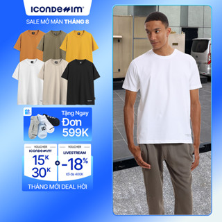 Áo thun nam trơn cổ tròn cotton ICON DENIM form oversize ICDN Studio in nhũ bạc co giãn thoáng mát ATID0140