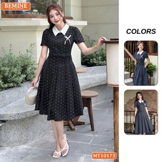 Đầm thiết kế BEMINE cổ sen ngực đính nơ dáng dài tùng xếp ly phù hợp đi làm, đi chơi-MT10173