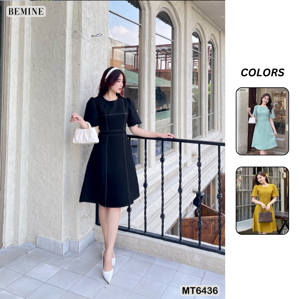 Đầm công sở chạy chỉ tùng xoè BEMINE MT6436