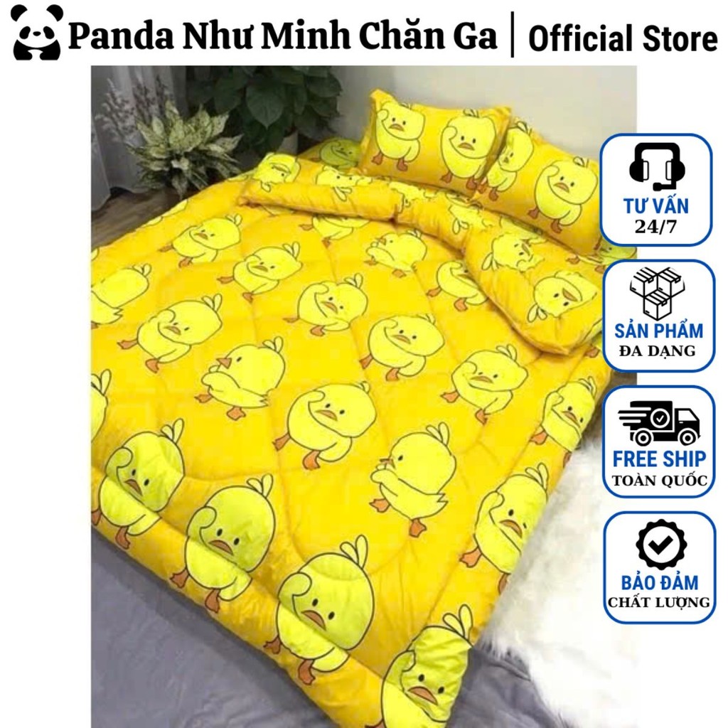 Bộ 5 Món Ga Gối Kèm Chăn Phao Poly Cotton – Mền Trần Bông Dày – Đủ Size – Bọc Đệm 2–10cm mẫu vịt vàn