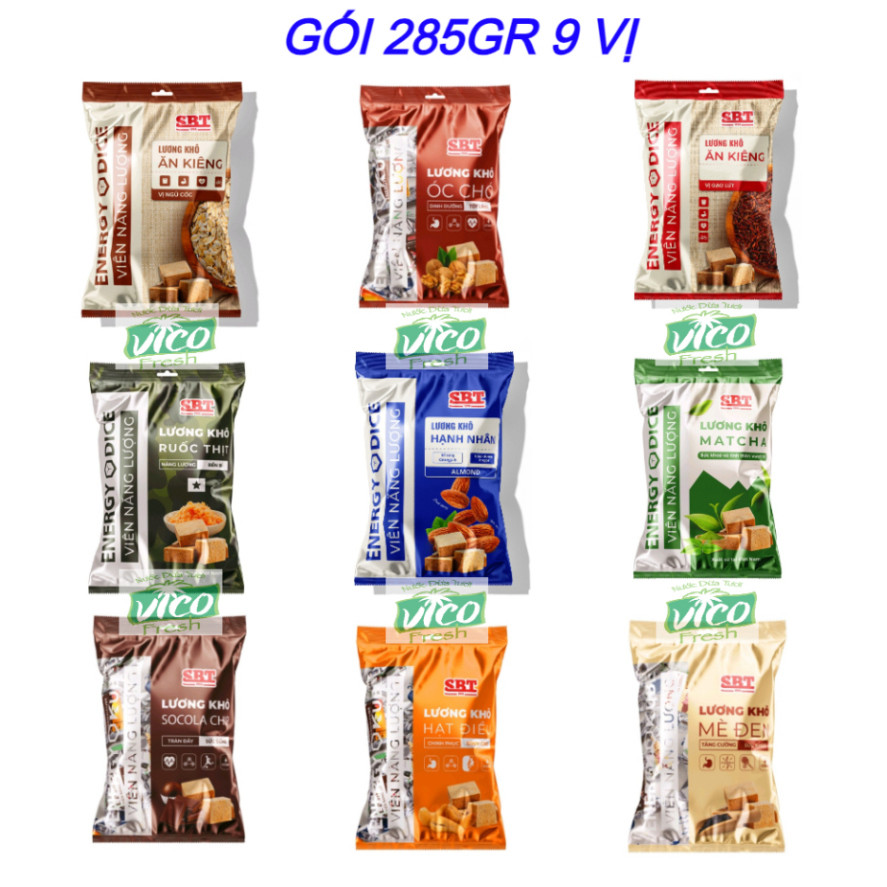 TÚI 285Gr - Lương khô mini 9 vị SBT Energy Dice (Ăn vặt, bữa sáng, bữa phụ, ăn kiêng)