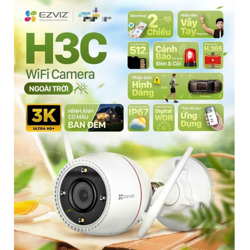 Camera Wifi ngoài trời EZVIZ H3C 3MP/4MP/5MP Ban Đêm Có Màu, Đàm Thoại 2 Chiều, Chống Nước IP67