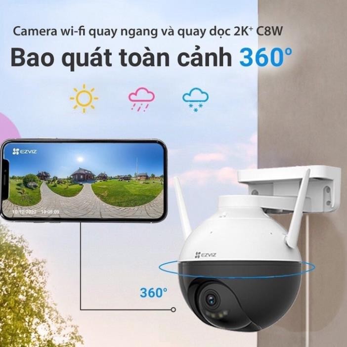 Camera Wifi EZVIZ Ngoài Trời C8W 4M 2K Quay Quét 360 độ, Đàm Thoại 2 Chiều, Ban Đêm Có Màu, BH 24TH