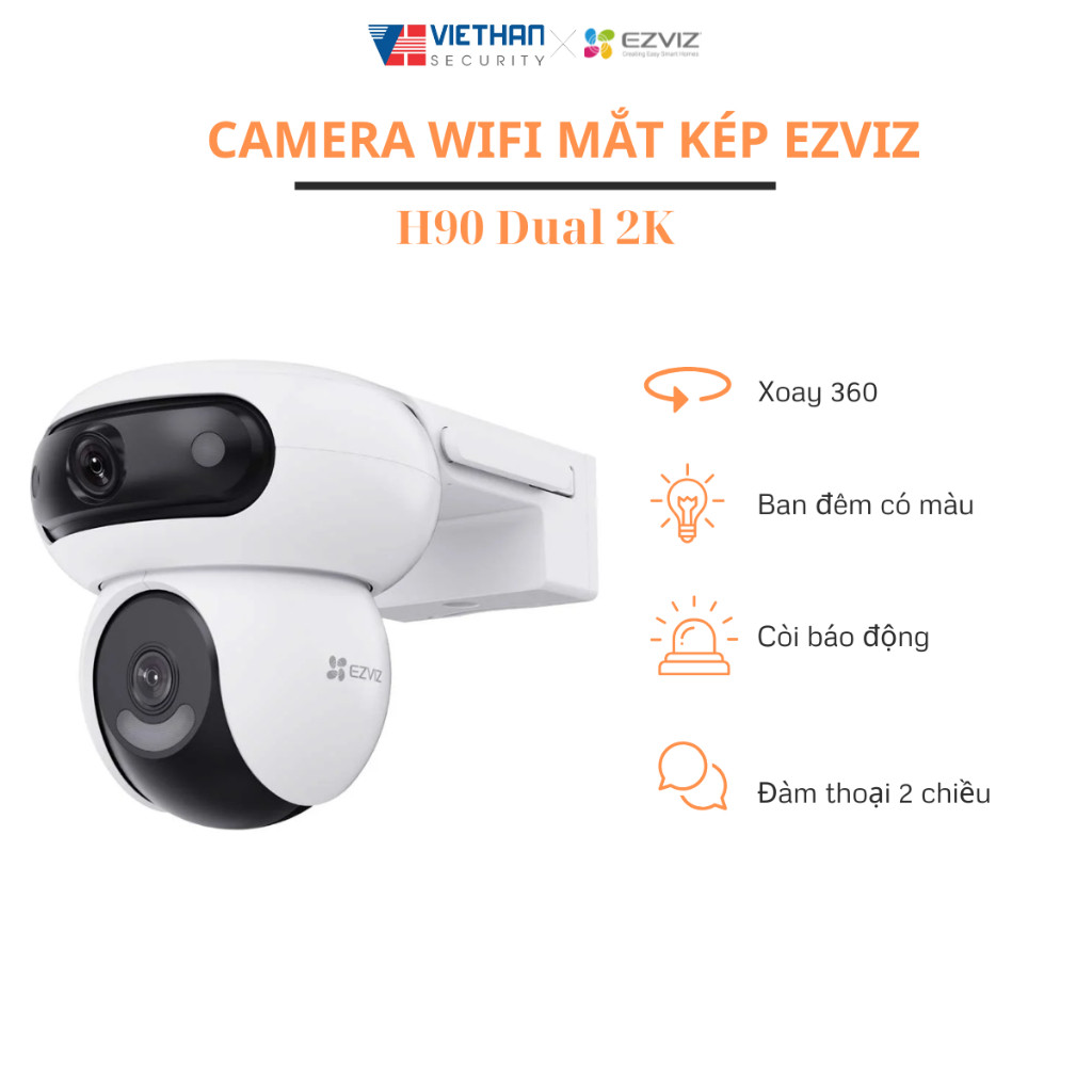 Camera Wifi 2 Mắt EZVIZ H90 Dual 2K+ (4MP + 4MP) Ngoài Trời, Xoay 360 Độ, Đàm Thoại, Có Màu Ban Đêm