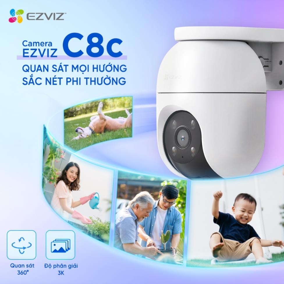 Camera Wifi EZVIZ C8C 3K 5MP Ngoài Trời - Siêu Nét, Xoay 360 độ, Có Màu Ban Đêm, nhận diện người