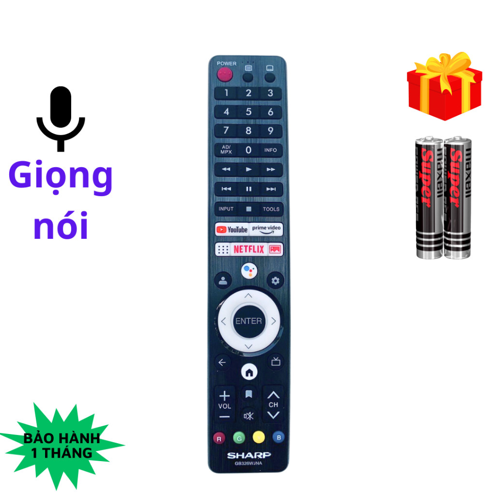 Remote điều khiển tivi SHARP Mã 07 GB326WJNA, Giọng nói, điều khiển TV SHARP internet - Tặng kèm pin