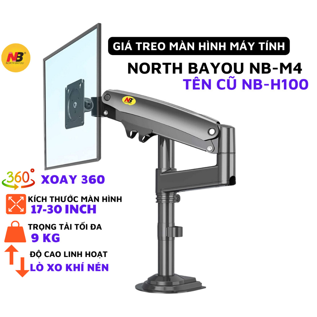 Arm màn hình máy tính NB M4/H100, giá treo màn hình máy tính M4/H100 17-30 inch, xoay 360 độ tải trọ
