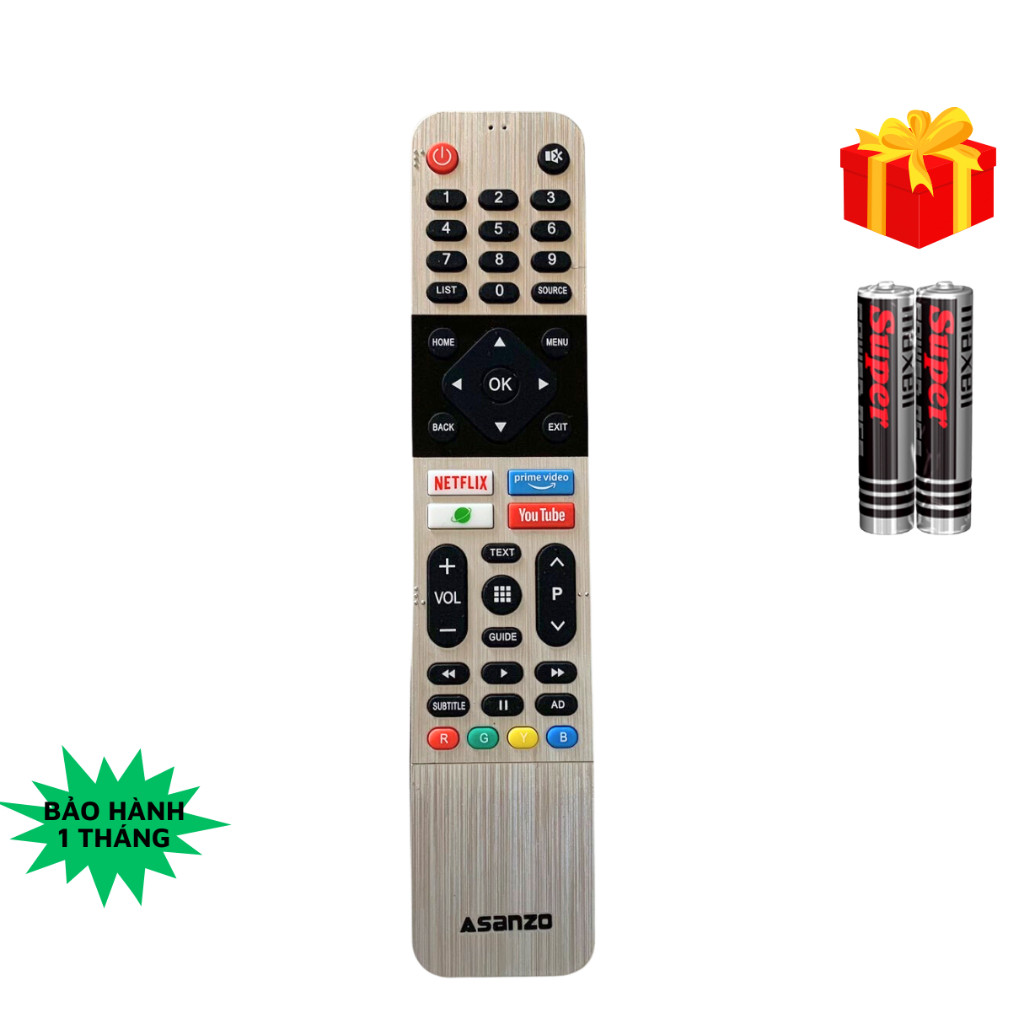 Remote điều khiển tivi ASANZO , điều khiển TV Asanzo internet - Tặng kèm pin