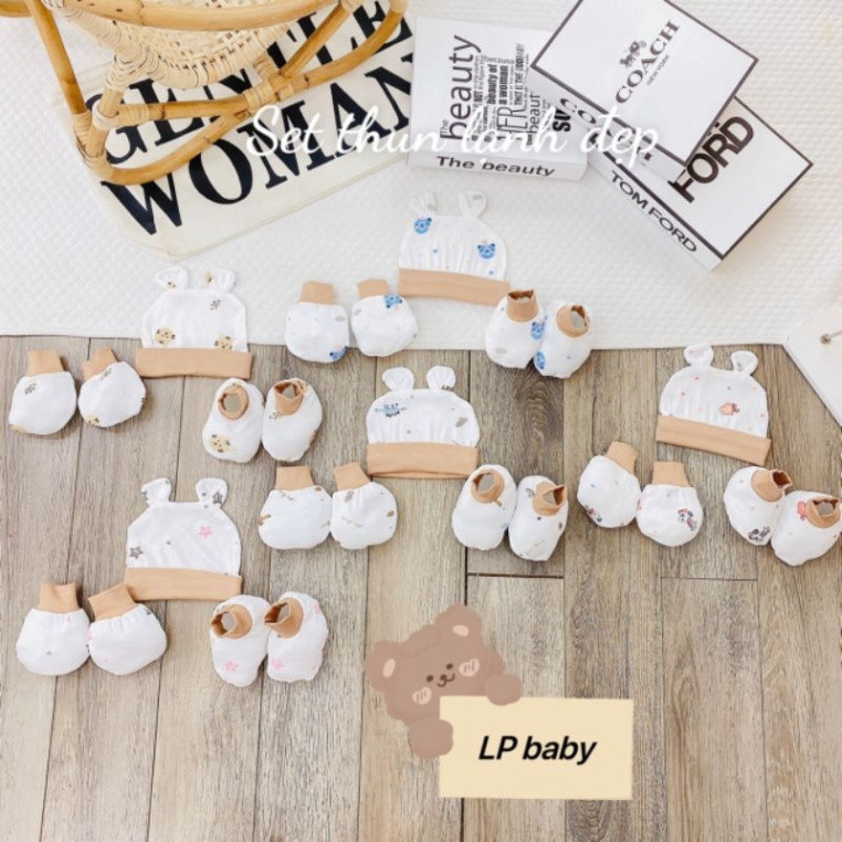 set 3 mũ kèm bao tay bao chân thun lạnh