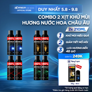 [Tặng thêm 40% dung tích] Combo 2 Xịt khử mùi X-Men For Boss Intense/ Luxury/Legend/Motion 210ml/chai