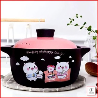 Nồi gốm đất sứ tráng men họa tiết hoạt hình dung tích 3.5L độc đáo