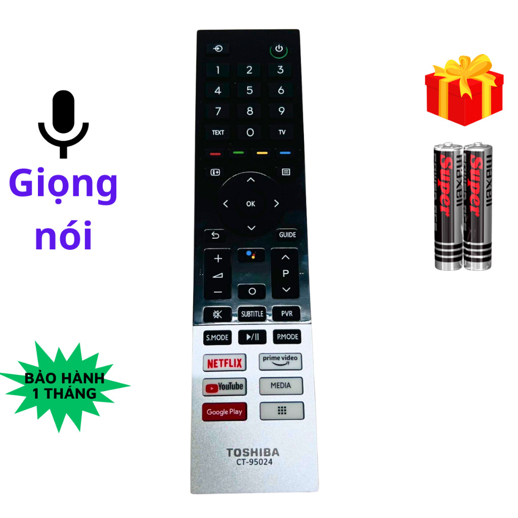 Remote điều khiển tivi TOSHIBA Mã 07 CT-95024, Giọng nói, điều khiển TV TOSHIBA internet - Tặng pin