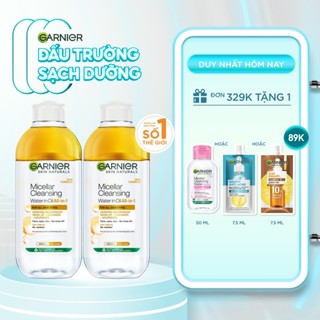 Bộ 2 nước làm sạch và tẩy trang cho da khô & trang điểm Garnier Micellar Water 400ml x 2