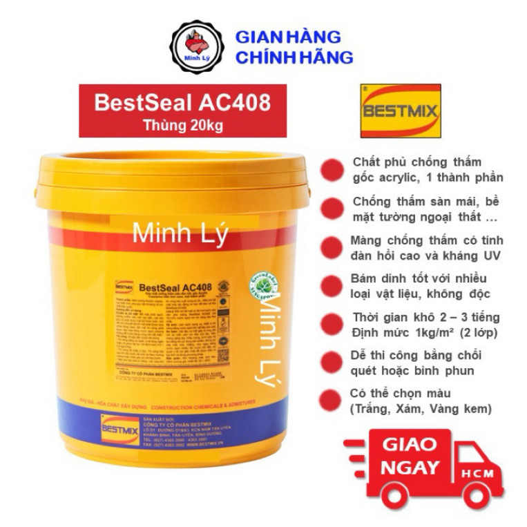 [Hỏa Tốc] Thùng 20Kg Sơn Chống Thấm BestSeal AC408 Nano Acrylic Bestmix Cho Tường, Sàn Mái Ngoài Trờ