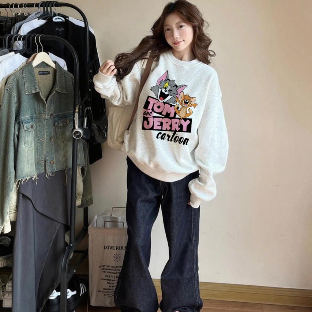 Áo sweater nữ TOM form rộng hàn quốc cổ tròn thu đông áo nỉ CỔ TRÒN UT