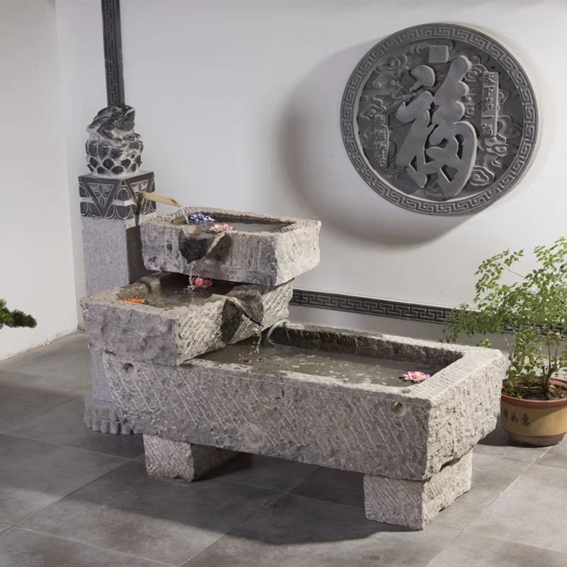 Bể cá đá cũ, ao cá, bể đá, người nuôi cá, đá sân vườn, cối xay đá, máng ngựa đá xanh, đồ trang trí c