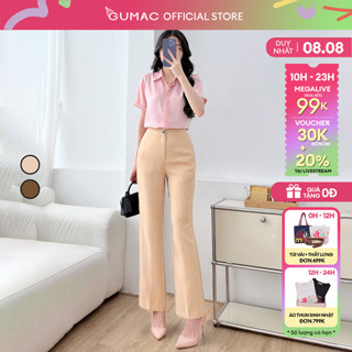 Quần tây nữ ống suông thiết kế lưng cao cotton thoải mái đen be xám túi mổ thời trang GUMAC QE04001