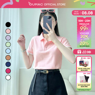 Áo thun polo nữ màu hồng - tím thời trang GUMAC có cổ đẹp thiết kế trơn cơ bản thoáng khí PLE03028
