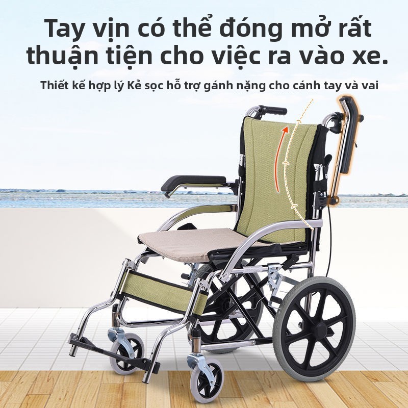 Xe lăn gấp nhẹ cho người già, xe đẩy cho người cao tuổi, xe lăn du lịch di động cho người khuyết tật