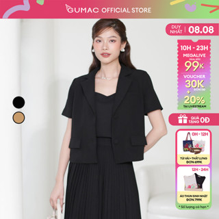 [ĐƠN 399K TẶNG ÁO THUN] Áo Blazer nữ dáng lửng tay ngắn nút bọc công sở thanh lịch thời trang GUMAC LOWE0722 - LOWF0538