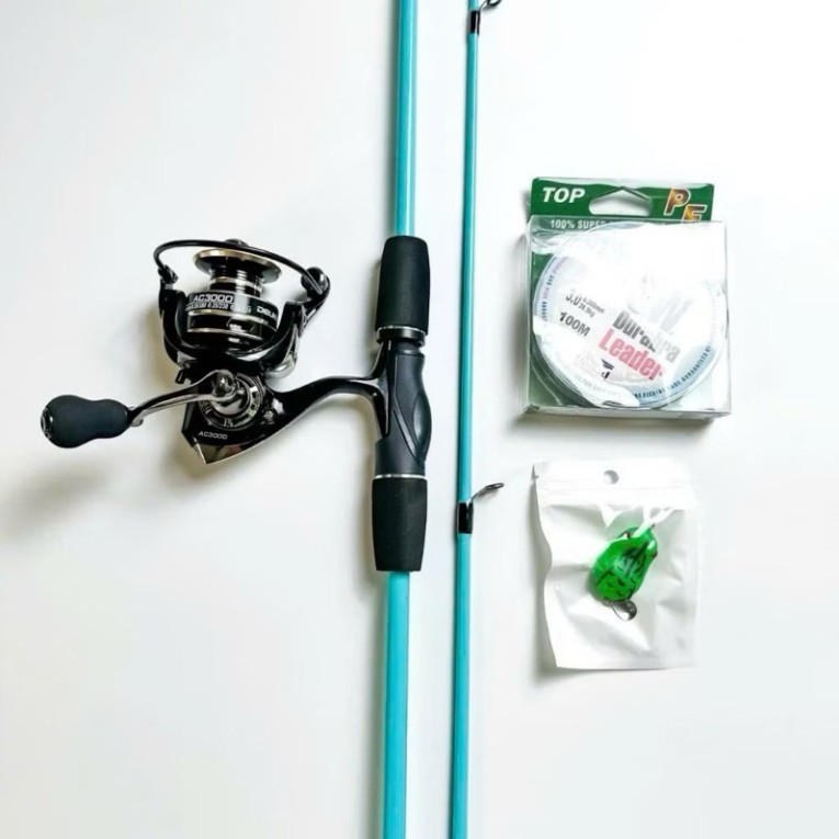 Bộ Combo Cần Câu Lure Sói Xanh Máy Đứng Deukio AC2000 Kèm Phụ Kiện-Combo Cần Câu Giá Rẻ, Học Sinh Đồ