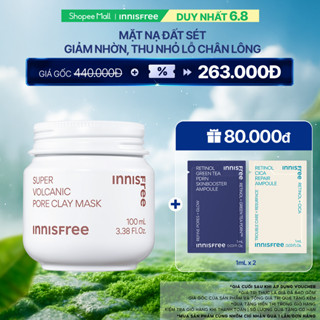 Siêu mặt nạ đất sét tro núi lửa giảm nhờn, thu nhỏ lỗ chân lông INNISFREE Super Volcanic Pore Clay Mask 100ml