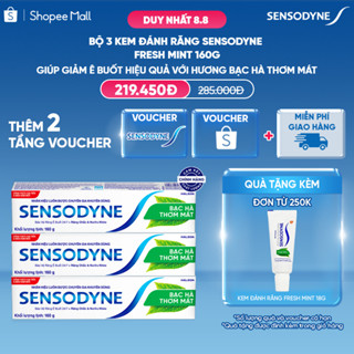 Bộ 3 Kem đánh răng SENSODYNE Fresh Mint 160g giúp giảm ê buốt hiệu quả với hương bạc hà thơm mát
