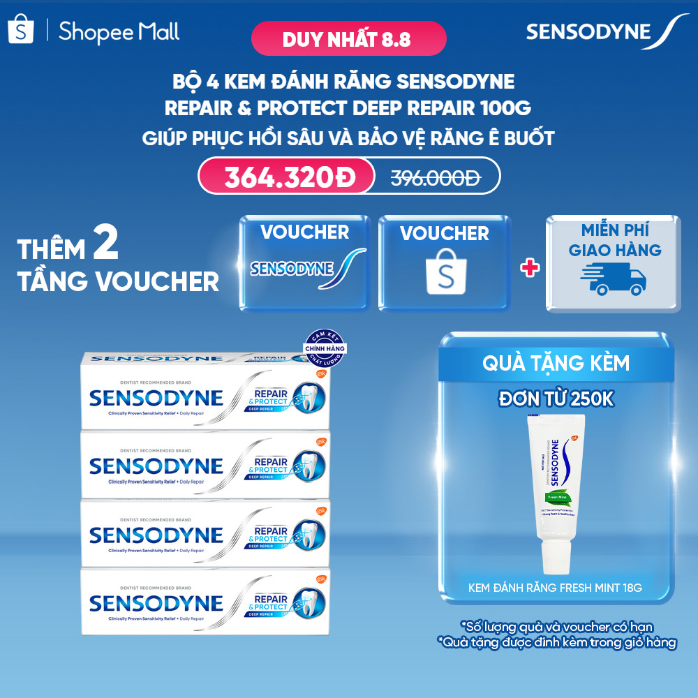 Bộ 4 Kem đánh răng SENSODYNE Repair & Protect Deep Repair 100g giúp phục hồi sâu và bảo vệ răng ê buốt