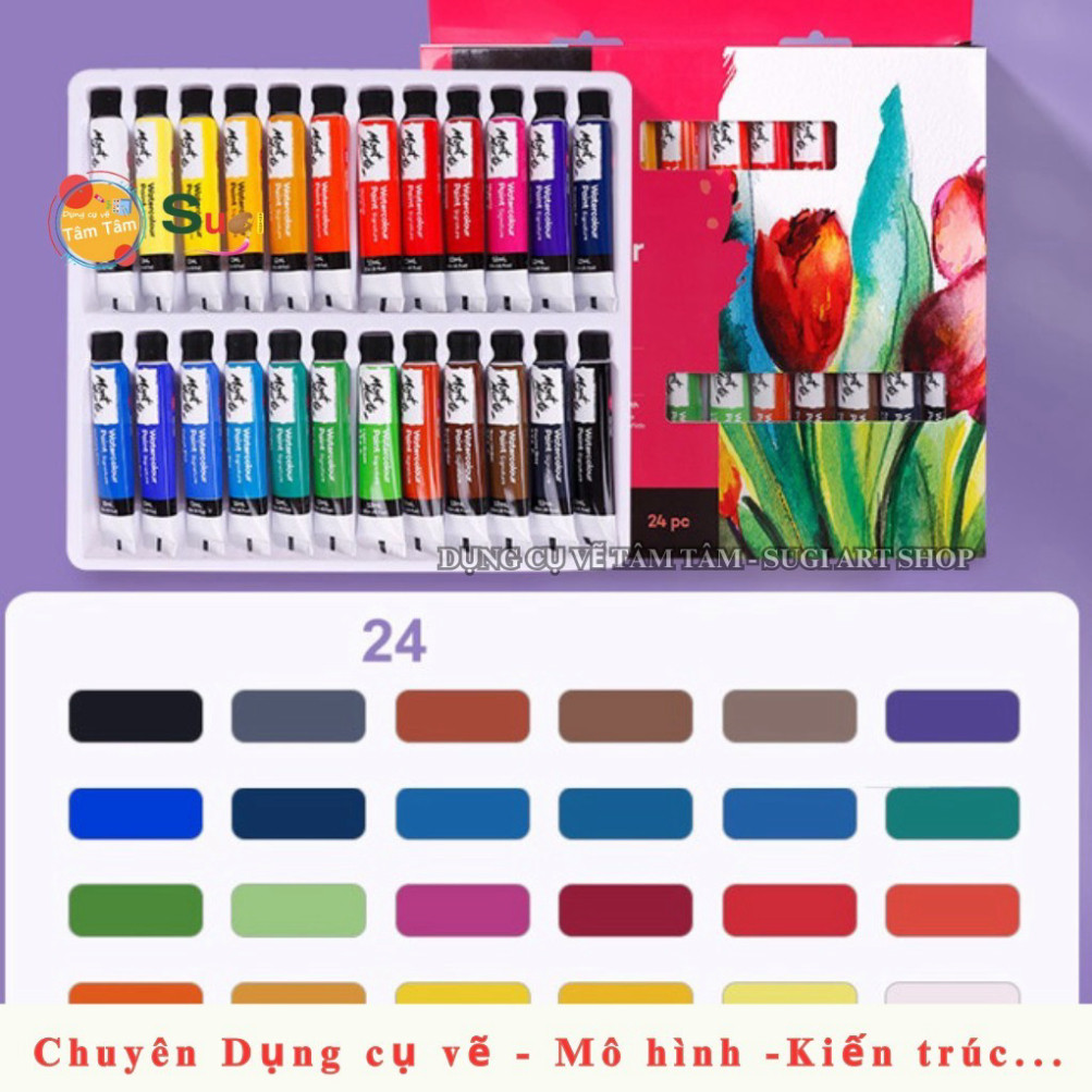 [ Gò Vấp ] [TÂM TÂM] Màu nước Mont Marte Bộ 12/18/24 màu tuýp 12ml-Mont Marte Watercolour Paint