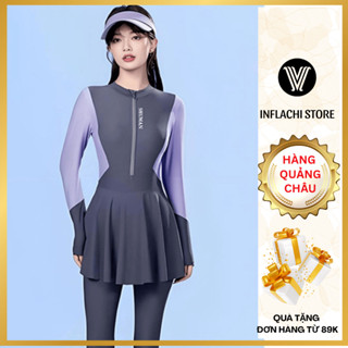 Bikini INFLACHI Đồ bơi 2 mảnh cho nữ 2 chi tiết áo dài tay dáng váy kèm quần dài chống nắng thể thao ôm body 064 B-8.1