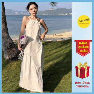 Đầm maxi váy đi biển du lịch màu trắng dáng dài babydoll cổ yếm hở lưng dây đan chéo nổi bật sang chảnh 7792 CT-19.4