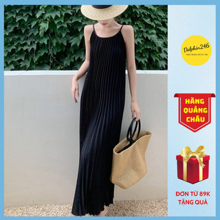 Đầm maxi váy đi biển 2 dây xếp ly dáng dài nữ cổ thuyền kiểu Pháp cực xinh sang chảnh đi chơi đi du lịch 7777 CT-48