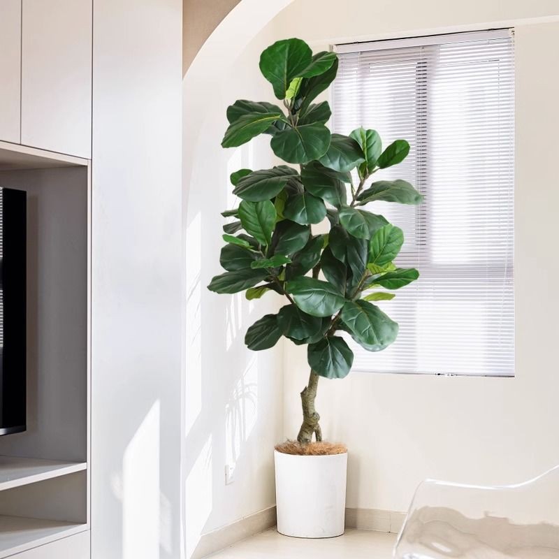 Cây xanh nhân tạo Fiddle Leaf Fig trong chậu, cây giả trang trí, cây xanh sinh học lớn, đồ trang trí