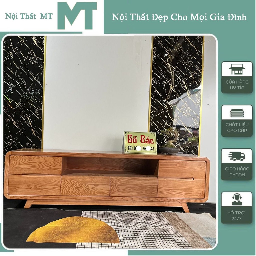 Kệ tivi phòng khách gỗ thịt sồi Nga bo tròn góc nhọn nhập khẩu đã lắp ráp hoàn chỉnh