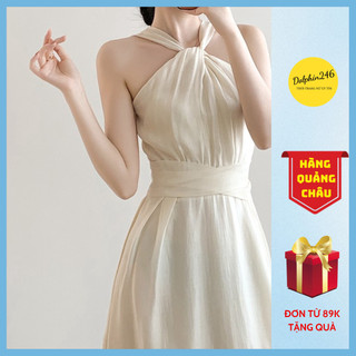 Đầm maxi váy dáng dài nữ cổ yếm thắt eo tôn dáng che khuyết điểm màu trắng đi du lịch đi chơi đi dự tiệc 6091 CT-43.1