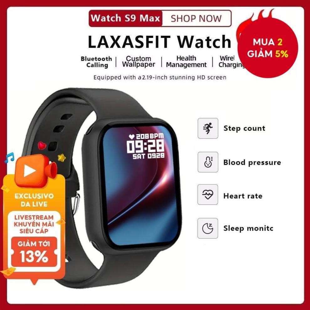 Đồng hồ thông minh LAXASFIT S9 Max Nam Nữ Đồng hồ thể thao 2.19 "Màn hình cảm ứng HD BT Gọi