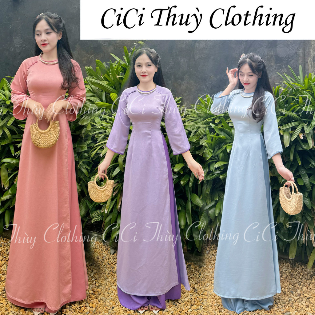 Áo Dài Tây Thi Cổ Tròn Phối Viền Cổ Tay Có Cúc Xinh Xỉu, Đi Choi, Đi Dạy - CiCi Thùy Clothing